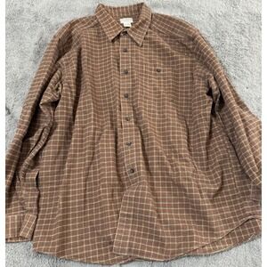 LL Bean Shirt Mens XXL Brown Plaid Flannel 100% Cotton Long Sleeve 2XL